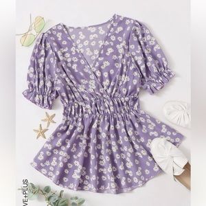 Shein Floral Print Shirred Waist Blouse Size 3x